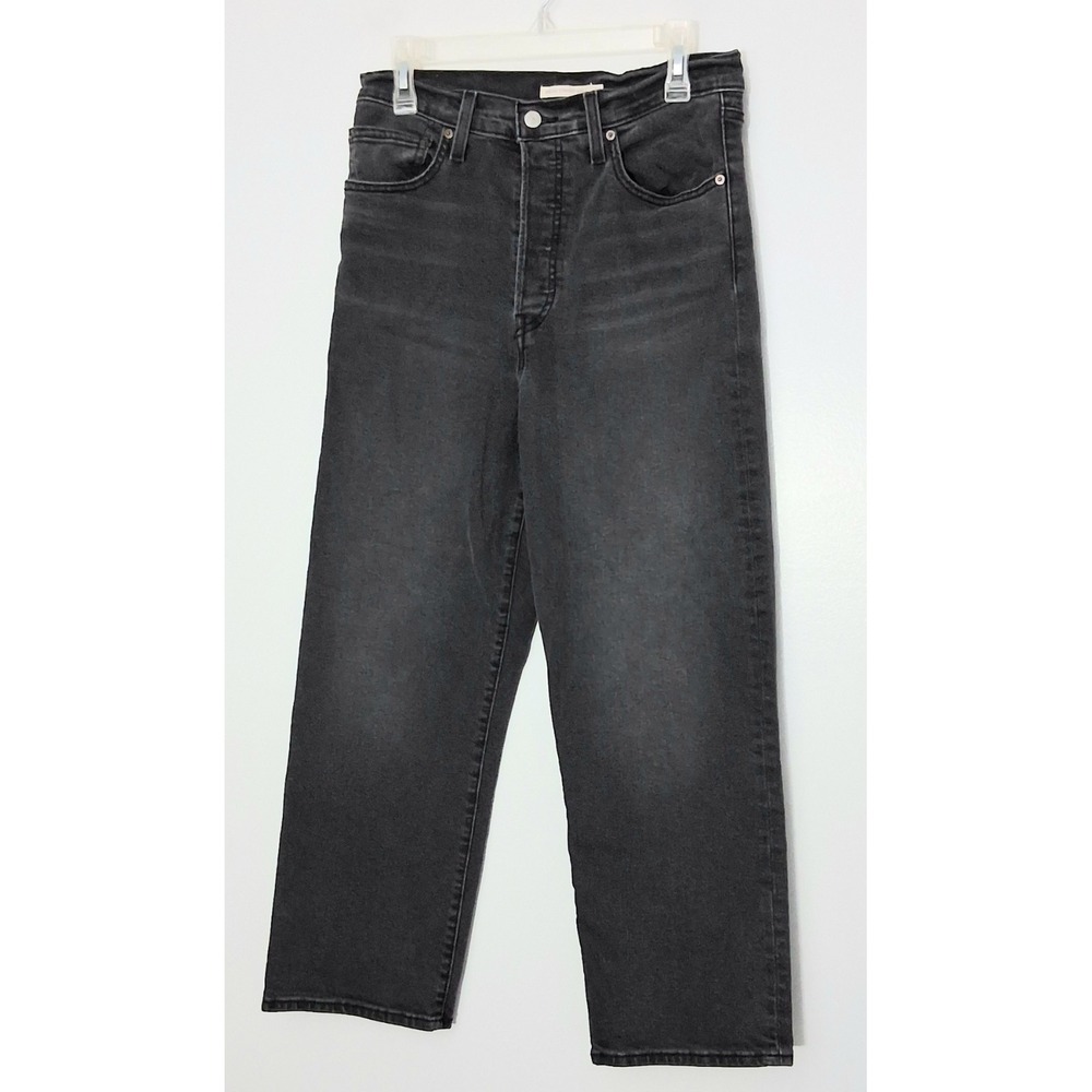Levi's Ribcage Straight Ankle Jeans Women's Size 30 Black High Rise Button Fly